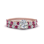 Load image into Gallery viewer, shared-prong-round-engagement-and-wedding-ring-set-with-pink-sapphire-in-FDENS3023ROGSADRPI-NL-RG