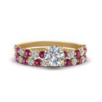Load image into Gallery viewer, shared-prong-round-engagement-and-wedding-ring-set-with-pink-sapphire-in-FDENS3023ROGSADRPI-NL-YG