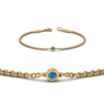 Load image into Gallery viewer, single-diamond-chain-bracelet-with-ice-blue-topaz-in-14k-yellow-gold-fdbr651576gicbltoangle2-nl-yg