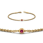 Load image into Gallery viewer, single-diamond-chain-bracelet-with-pink-sapphire-in-14k-yellow-gold-fdbr651576gsadrpiangle2-nl-yg