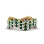 Load image into Gallery viewer, stacking-3-tone-wave-diamond-ring-with-emerald-in-white-gold-FD124152GEMANGLE3-NL-WG.jpg