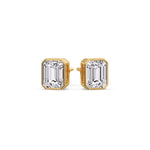 Load image into Gallery viewer, Stud Earring Emerald Diamond Bezel