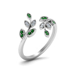 Load image into Gallery viewer, swirl-leaf-promise-diamond-ring-with-emerald-in-14K-white-gold-FD8342GEMGR-NL-WG