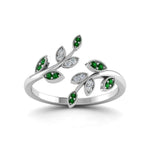 Load image into Gallery viewer, swirl-leaf-promise-diamond-ring-with-emerald-in-14K-white-gold-FD8342GEMGR-NL-WG