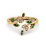 Load image into Gallery viewer, swirl-leaf-promise-diamond-ring-with-emerald-in-14K-yellow-gold-FD8342GEMGR-NL-YG