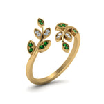 Load image into Gallery viewer, swirl-leaf-promise-diamond-ring-with-emerald-in-14K-yellow-gold-FD8342GEMGR-NL-YG