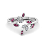 Load image into Gallery viewer, swirl-leaf-promise-diamond-ring-with-pink-sapphire-in-14K-white-gold-FD8342GSADRPI-NL-WG