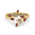 Load image into Gallery viewer, swirl-leaf-promise-diamond-ring-with-pink-sapphire-in-14K-yellow-gold-FD8342GSADRPI-NL-YG