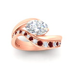 Load image into Gallery viewer, swirl-oval-east-west-ruby-wedding-ring-set-in-rose-gold-fd11522grudr-nl-rg