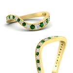 Load image into Gallery viewer, swirl-pave-emerald-wedding-band-in-yellow-gold-fd11522bgemgrangle3-nl-yg