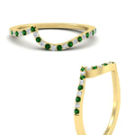 Load image into Gallery viewer, swirl-pave-emerald-wedding-band-in-yellow-gold-fdens7806ovbgemgrangle3-nl-yg.jpg?v=1759992381