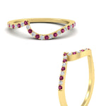 Load image into Gallery viewer, swirl-pave-pink-sapphire-wedding-band-in-yellow-gold-fdens7806ovbgsadrpiangle3-nl-yg.jpg?v=1759992381