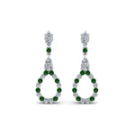 Load image into Gallery viewer, teardrop-diamond-earring-for-women-with-emerald-in-14K-white-gold-FDEAR8106GEMGRANGLE1-NL-WG