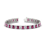 Load image into Gallery viewer, tennis-bracelet-basket-set-emerald-cut-20-carat-with-pink-sapphire-in-white-gold-FDBRC10449EMGSADRPI-20.00CT-NL-WG.jpg