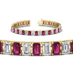 Load image into Gallery viewer, tennis-bracelet-basket-set-emerald-cut-20-carat-with-pink-sapphire-in-yellow-gold-FDBRC10449EMGSADRPIANGLE2-20.00CT-NL-YG.jpg