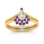 Load image into Gallery viewer, tiara-pear-bezel-purple-topaz-wedding-ring-set-in-yellow-gold-FD1046PEGVITOANGLE5-NL-YG?v=1761911422
