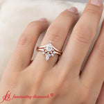 Load image into Gallery viewer, tiara-pear-bezel-wedding-ring-set-rose-gold-fdens9670-model