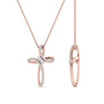 Load image into Gallery viewer, twisted-cross-pendant-with-diamond-in-rose-gold-FDPD10796-ANGLE2-NL-RG