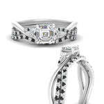 Load image into Gallery viewer, twisted-daisy-asscher-black-diamond-bridal-ring-set-in-white-gold-FD9986B2ASGBLACK-NL-WG