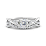Load image into Gallery viewer, twisted-daisy-asscher-diamond-bridal-ring-set-in-white-gold-FD9986B2AS-NL-WG