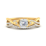 Load image into Gallery viewer, twisted-daisy-asscher-diamond-bridal-ring-set-in-yellow-gold-FD9986B2AS-NL-YG