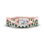 Load image into Gallery viewer, twisted-daisy-asscher-emerald-bridal-ring-set-in-rose-gold-FD9986B2ASGEMGR-NL-RG