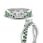 Load image into Gallery viewer, twisted-daisy-asscher-emerald-bridal-ring-set-in-white-gold-FD9986B2ASGEMGR-NL-WG