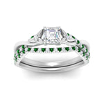 Load image into Gallery viewer, twisted-daisy-asscher-emerald-bridal-ring-set-in-white-gold-FD9986B2ASGEMGR-NL-WG