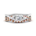Load image into Gallery viewer, twisted-daisy-asscher-orange-sapphire-bridal-ring-set-in-white-gold-FD9986B2ASGSAOR-NL-WG