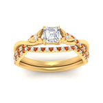 Load image into Gallery viewer, twisted-daisy-asscher-orange-sapphire-bridal-ring-set-in-yellow-gold-FD9986B2ASGSAOR-NL-YG