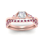 Load image into Gallery viewer, twisted-daisy-asscher-pink-sapphire-bridal-ring-set-in-rose-gold-FD9986B2ASGSADRPI-NL-RG