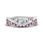 Load image into Gallery viewer, twisted-daisy-asscher-pink-sapphire-bridal-ring-set-in-white-gold-FD9986B2ASGSADRPI-NL-WG