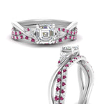 Load image into Gallery viewer, twisted-daisy-asscher-pink-sapphire-bridal-ring-set-in-white-gold-FD9986B2ASGSADRPI-NL-WG