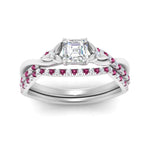 Load image into Gallery viewer, twisted-daisy-asscher-pink-sapphire-bridal-ring-set-in-white-gold-FD9986B2ASGSADRPI-NL-WG