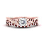 Load image into Gallery viewer, twisted-daisy-asscher-ruby-bridal-ring-set-in-rose-gold-FD9986B2ASGRUDR-NL-RG