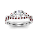Load image into Gallery viewer, twisted-daisy-asscher-ruby-bridal-ring-set-in-white-gold-FD9986B2ASGRUDR-NL-WG