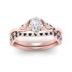 Load image into Gallery viewer, twisted-daisy-pear-black-diamond-bridal-ring-set-in-rose-gold-FD9986B2PEGBLACK-NL-RG