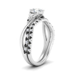 Load image into Gallery viewer, twisted-daisy-pear-black-diamond-bridal-ring-set-in-white-gold-FD9986B2PEGBLACK-NL-WG