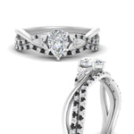 Load image into Gallery viewer, twisted-daisy-pear-black-diamond-bridal-ring-set-in-white-gold-FD9986B2PEGBLACK-NL-WG