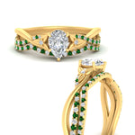 Load image into Gallery viewer, twisted-daisy-pear-emerald-bridal-ring-set-in-yellow-gold-FD9986B2PEGEMGR-NL-YG
