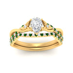 Load image into Gallery viewer, twisted-daisy-pear-emerald-bridal-ring-set-in-yellow-gold-FD9986B2PEGEMGR-NL-YG