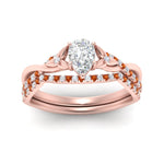 Load image into Gallery viewer, twisted-daisy-pear-orange-sapphire-bridal-ring-set-in-rose-gold-FD9986B2PEGSAOR-NL-RG