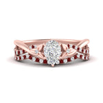 Load image into Gallery viewer, twisted-daisy-pear-ruby-bridal-ring-set-in-rose-gold-FD9986B2PEGRUDR-NL-RG