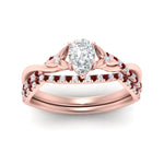 Load image into Gallery viewer, twisted-daisy-pear-ruby-bridal-ring-set-in-rose-gold-FD9986B2PEGRUDR-NL-RG