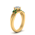 Load image into Gallery viewer, twisted-diamond-round-cut-wedding-band-sets-with-emerald-in-yellow-gold-FD8300ROGEMGR-NL-YG