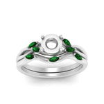 Load image into Gallery viewer, twisted-diamond-semi-mount-wedding-band-sets-with-emerald-in-white-gold-FD8300SMGEMGR-NL-WG