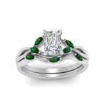 Load image into Gallery viewer, twisted-radiant-cut-womens-emerald-bridal-ring-sets-in-white-gold-FD8300RAB2GEMGR-NL-WG