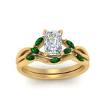 Load image into Gallery viewer, twisted-radiant-cut-womens-emerald-bridal-ring-sets-in-yellow-gold-FD8300RAB2GEMGR-NL-YG