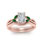 Load image into Gallery viewer, twisted-vine-radiant-cut-bridal-emerald-ring-set-with-plain-shank-in-rose-gold-FD8300RAB1GEMGR-NL-RG.jpg
