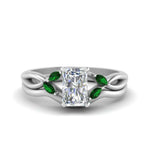 Load image into Gallery viewer, twisted-vine-radiant-cut-bridal-emerald-ring-set-with-plain-shank-in-white-gold-FD8300RAB1GEMGR-NL-WG.jpg